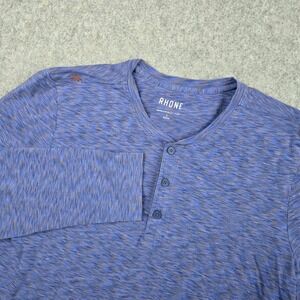 Rhone Henley Shirt Mens Large Blue Space Dye Pima Cotton Long Sleeve Athletic